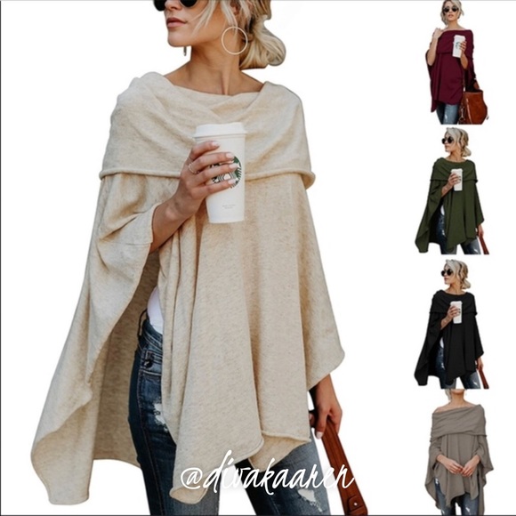 Asymmetric Off Shoulder Sweater /Topper Cape Scarf - Picture 4 of 8